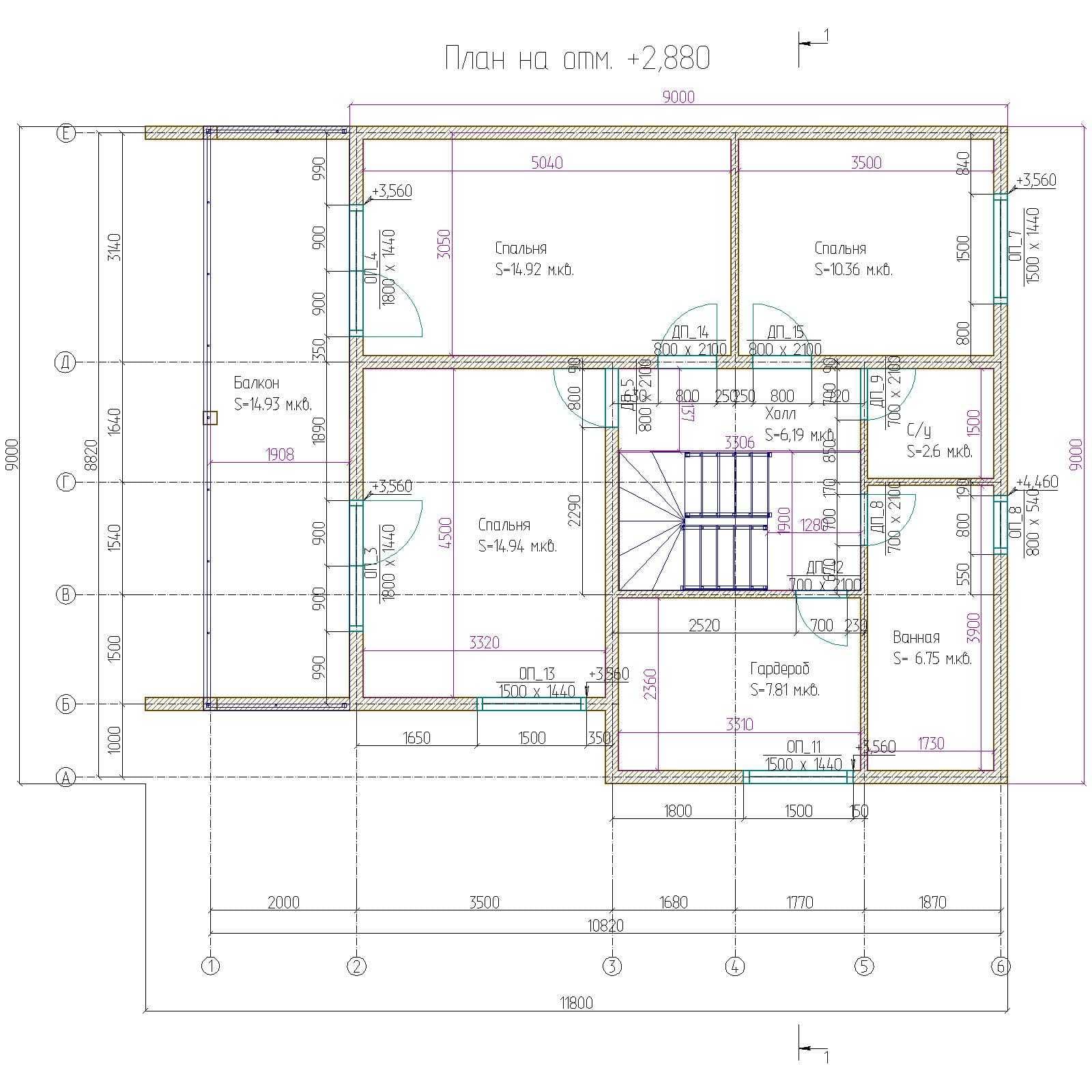 Проект дома Брусовой дом 2 этажа 155 м2 в Мамонах, 155 м², брус — миниатюра 2
